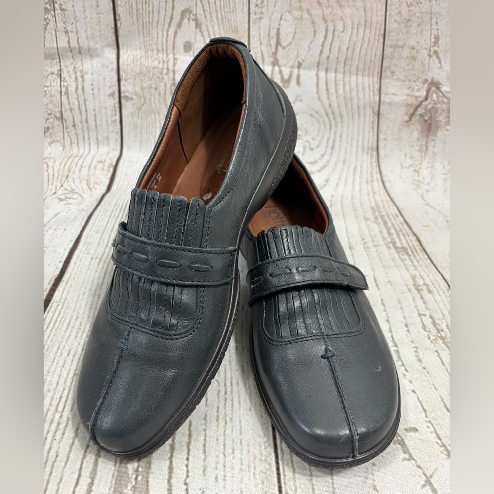 Hotter Comfort Women’s Shoes Leather Festival Slip-Ons Gray Navy